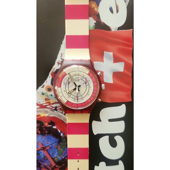 Swatch watch NAVY BERRY SCR100 1991 Chrono New Old stock - Picture 3 of 11